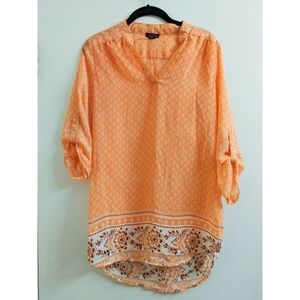 Rue 21 Orange Blouse Roll Tab Sleeves. Women's Med